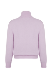 Intarsia Clover Print Cashmere Knit Turtleneck Sweater Lilac back view