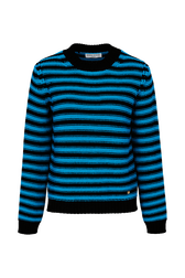 Pullover Big Poor Boy rayé femme Raye noir/bleu de prusse vue de face