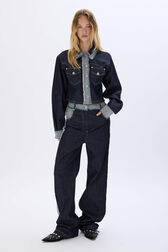 High-waisted denim trousers Blue front worn view