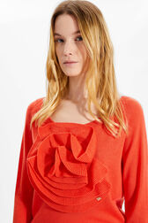 Women Flower 3D Merino Wool Jumper Coral details view 2