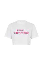 T-shirt col rond à manches courtes en jersey de coton Blanc vue de face