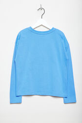 Long-Sleeved Oversized Printed Girl T-shirt Blue back view