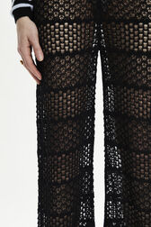 Women Striped Openwork Lace Trousers Black details view 2