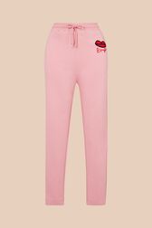 Women Mouth Print Jogging Pants Pink front view