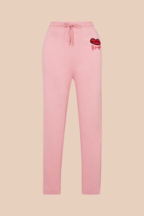Pantalon jogging motif bouche femme Rose vue de face