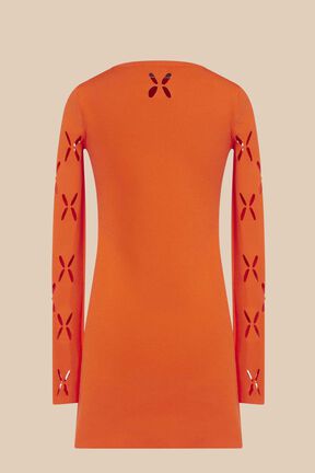 Robe courte fleur ajourée maille femme Corail vue de dos