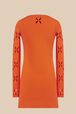 Women Openwork Floral Knit Mini Dress Coral back view