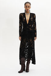 Asymmetric Lace Maxi Dress Black front worn view