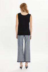 Knitted tank top in merino wool and silk Black back worn view