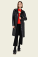 Manteau long col montant en cuir noir Noir vue portée de face