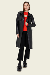 Manteau long col montant en cuir noir Noir vue portée de face