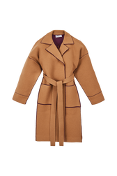 Women Double Face Wool Coat Beige front view