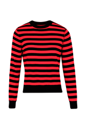 Women Brushed Poor Boy Striped Sweater Black/red front view