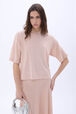 Short-sleeve sweater with rhinestone neckline Peach details view 1