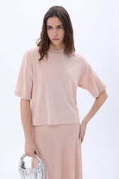 Short-sleeve sweater with rhinestone neckline Peach details view 1