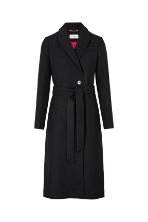 Manteau long noir en laine mélangée Noir vue de face