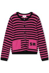 Cardigan tricot rayé Fuchsia vue de face