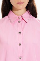 Striped poplin shirt Ecru/pink details view 1