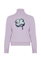 Intarsia Clover Print Cashmere Knit Turtleneck Sweater Lilac front view