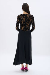Crepe and velvet lace dress Black back worn view