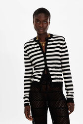 Women Poorboy knitted striped cardigan Black/white details view 1
