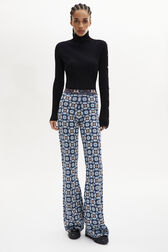 Pantalon taille haute coupe flare Bleu vue portée de face