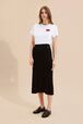 Women Ribbed Knit Long Skirt Black front worn view