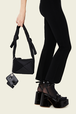 Camera Demi-Pull mini nylon bag Black front worn view