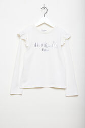 Printed Cotton Girl Long-Sleeved T-shirt Ecru front view