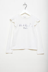 Printed Cotton Girl Long-Sleeved T-shirt Ecru front view