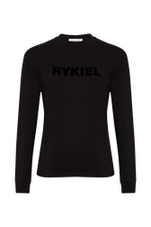 Long-sleeved crew-neck T-shirt Black front view
