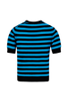 Women Poor Boy Striped Short Sleeve Sweater Striped black/pruss.blue back view