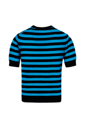 Women Poor Boy Striped Short Sleeve Sweater Striped black/pruss.blue back view