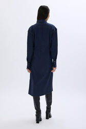 Cotton flannel shirt dress Blue back worn view