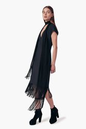 Robe frangée à écharpe Bleu nuit vue portée de dos