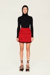 Women Charms Intarsia Wool Mini Skirt Red front worn view