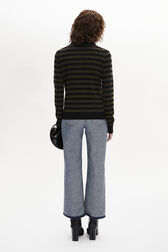 Striped Long-Sleeved Crew Neck Sweater Striped black/khaki back worn view