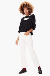 Pull en laine femme Raye noir/ecru vue portée de face