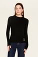 Women Ribbed Wool Sweater Black front worn view