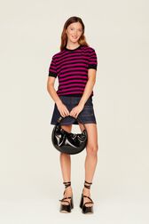 Sweater manches courtes Big Poor Boy rayé femme Raye noir/fuchsia vue de détail 3