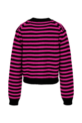 Women Big Poor Boy Striped Cardigan Black/fuchsia back view