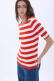 Pull rayé à côtes col rond à manches courtes Rayures tangerine/blanc vue de détail 1