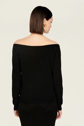 Women Plain Flower Sweater Black back worn view
