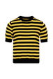 Women Poor Boy Striped Short Sleeve Sweater Striped black/mustard front view