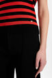 Women Poor Boy Striped Short Sleeve Sweater Striped black/coral details view 2