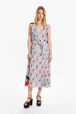 Robe midi twill motif cerise femme Baby blue vue portée de face