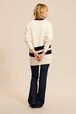 Women V-neck Long Cardigan Ecru back worn view