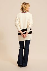 Women V-neck Long Cardigan Ecru back worn view