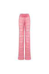 Women Striped Openwork Lace Trousers Pink front view