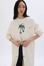 Cardigan long torsadé en laine Ecru vue de détail 1
